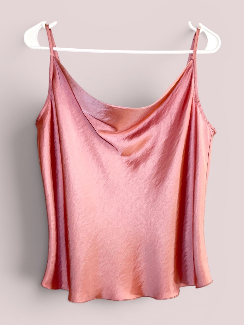 Oui German Designer Cowl Neck Satin Shell Tank Top Coral Pink Size 8